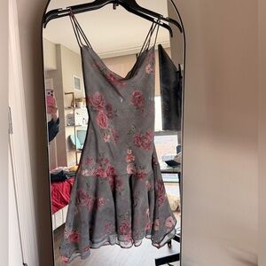 Bershka Green and Pink Floral Mini Dress